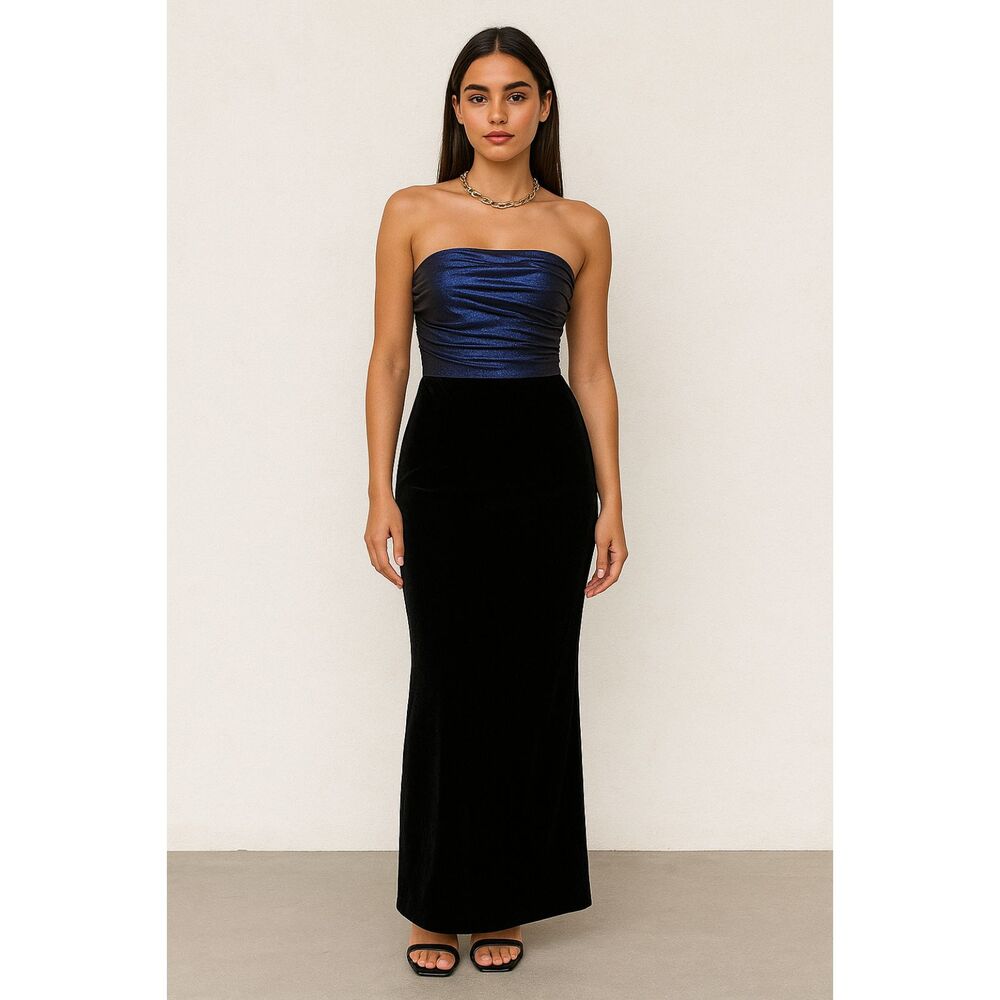 VTG Jessica McClintock Gunne Sax Maxi Dress Strapless Velvet Black Women sz 11